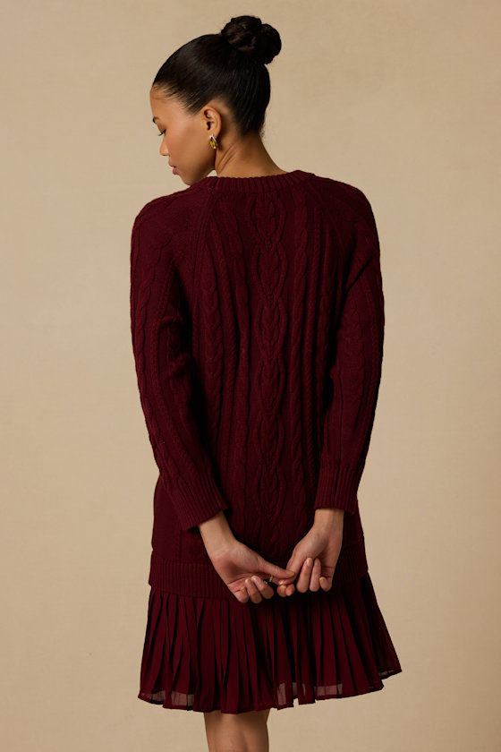 Alvie Burgundy Cable Knit Drop Waist Sweater Dress 2
