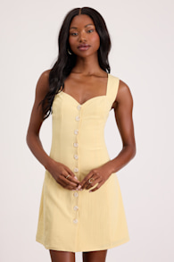 Sarie Light Yellow Textured Button-Front Mini Dress 1