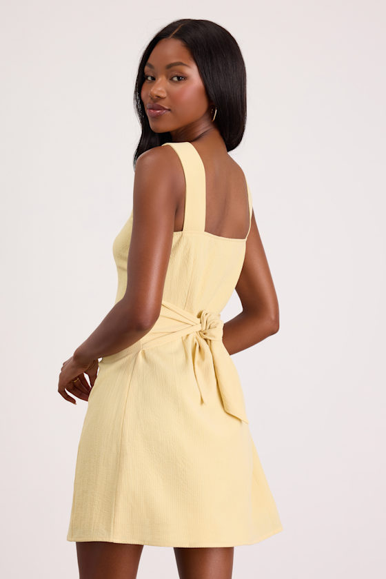 Sarie Light Yellow Textured Button-Front Mini Dress 2
