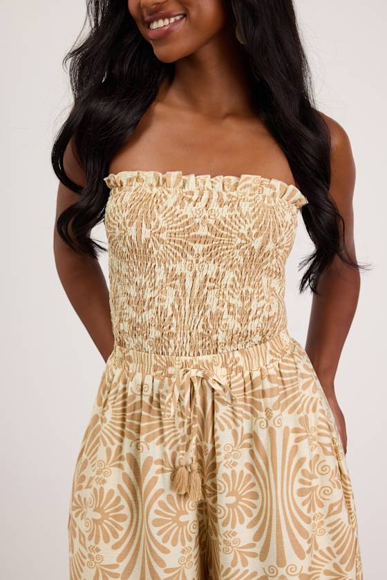 Indie Tan and Ivory Boho Print Wide-Leg Jumpsuit 2