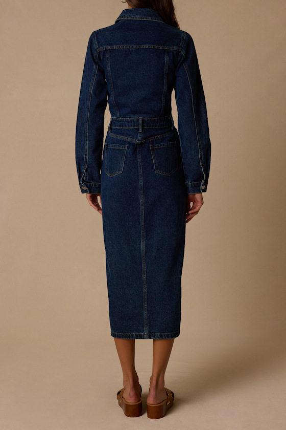Alarie Dark Wash Denim Long Sleeve Midi Dress - thumbnail 3