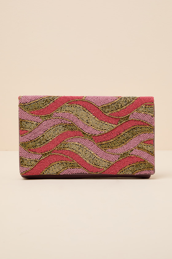 Joyce Pink and Gold Beaded Crossbody Clutch 1
