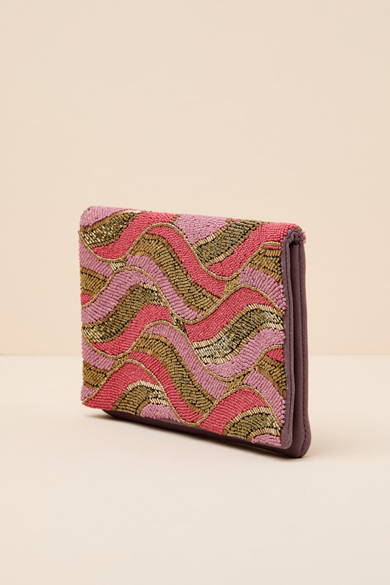 Joyce Pink and Gold Beaded Crossbody Clutch - thumbnail 4