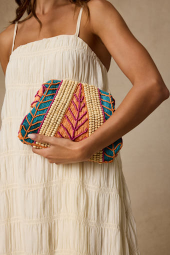 Tisha Multi Raffia Beaded Crossybody Clutch 1