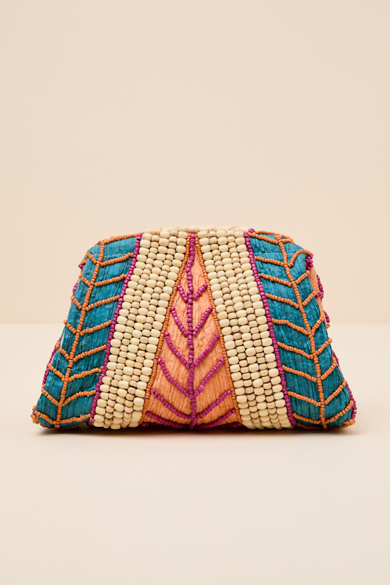 Tisha Multi Raffia Beaded Crossybody Clutch 2