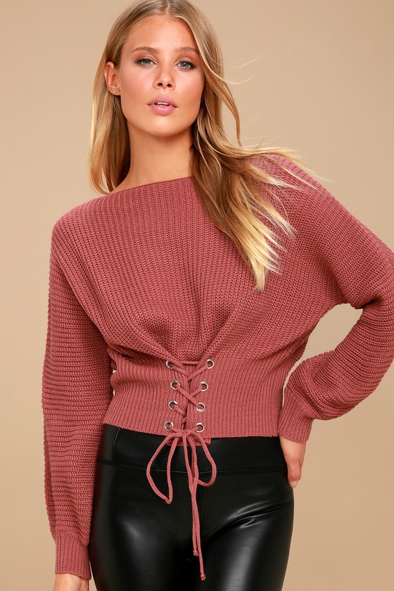 Cute Rusty Rose Sweater - Lace-up Sweater - Cropped Sweater - Lulus