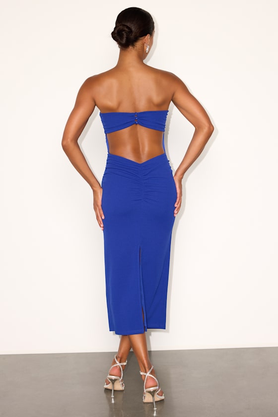 Valera Royal Blue Jersey Knit Column Midi Dress - thumbnail 4