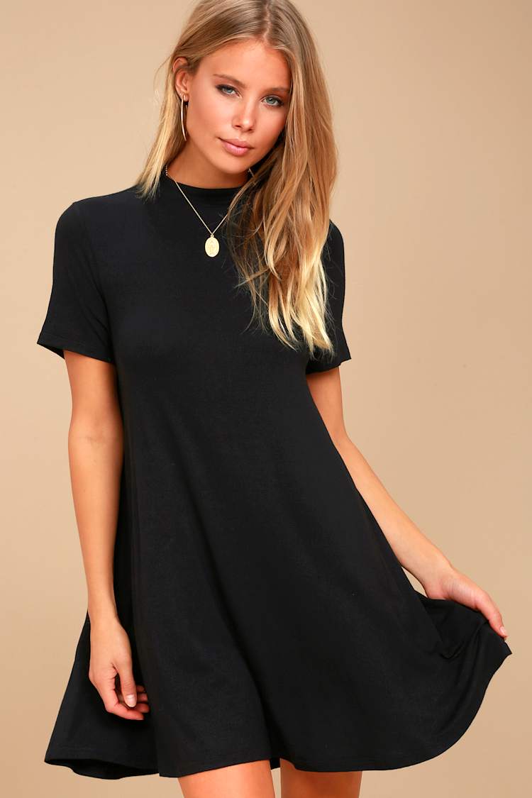 Chic Black Dress - Mock Neck Dress - Swing Dress - Lulus