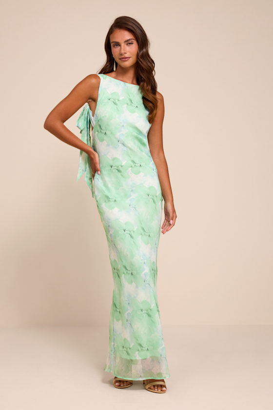 Eudora Mint Green Floral Cowl Back Maxi Dress 2