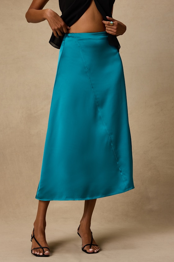 Ramona Teal Satin Midi Skirt 2