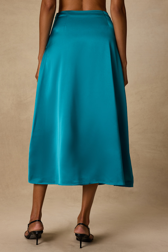 Ramona Teal Satin Midi Skirt - thumbnail 3