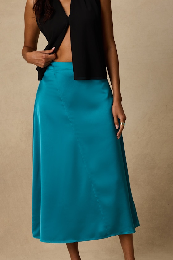Ramona Teal Satin Midi Skirt - thumbnail 4