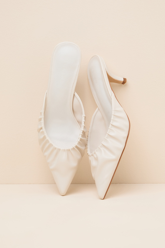 Eleanora Bone Ruched Kitten Heel Mule Pumps 1