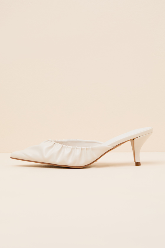 Eleanora Bone Ruched Kitten Heel Mule Pumps 2
