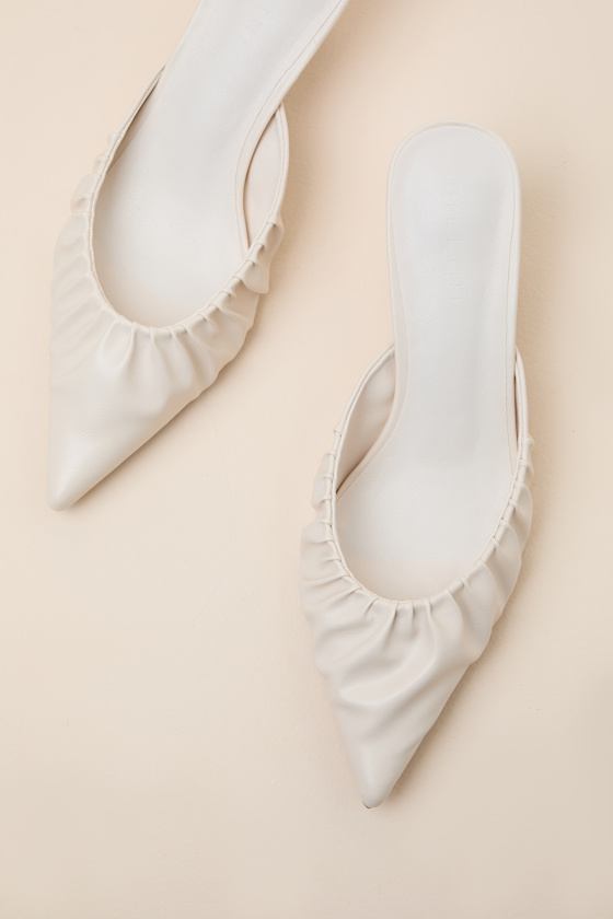 Eleanora Bone Ruched Kitten Heel Mule Pumps - thumbnail 5
