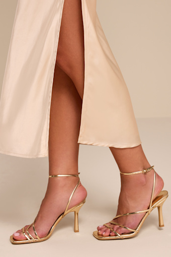 Sylvia Gold Ankle Strap High Heel Sandals 1