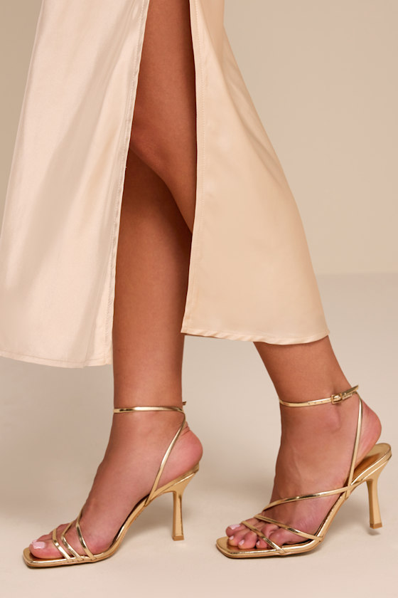 Sylvia Gold Ankle Strap High Heel Sandals 1