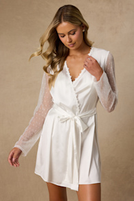 Graciela Ivory Satin Long Sleeve Robe 1