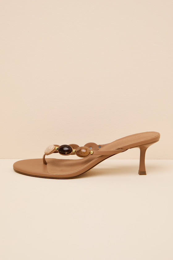 Gema Coffee Beaded High Heel Thong Sandals 1