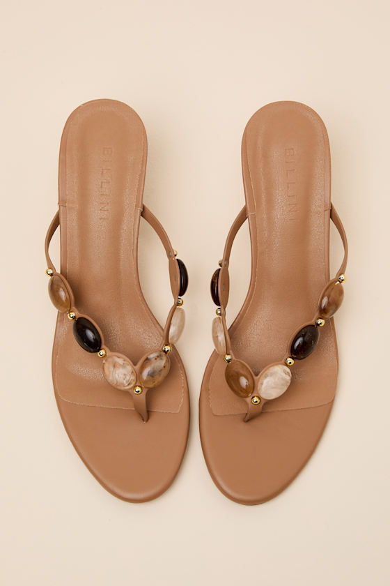Gema Coffee Beaded High Heel Thong Sandals - thumbnail 5