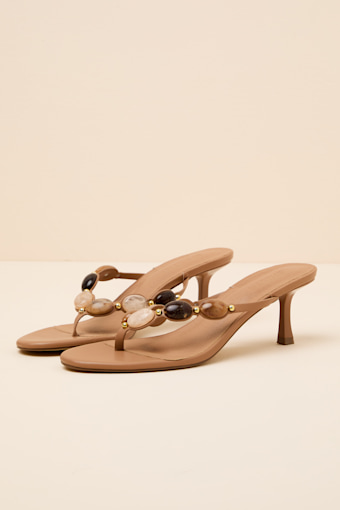 Gema Coffee Beaded High Heel Thong Sandals 7