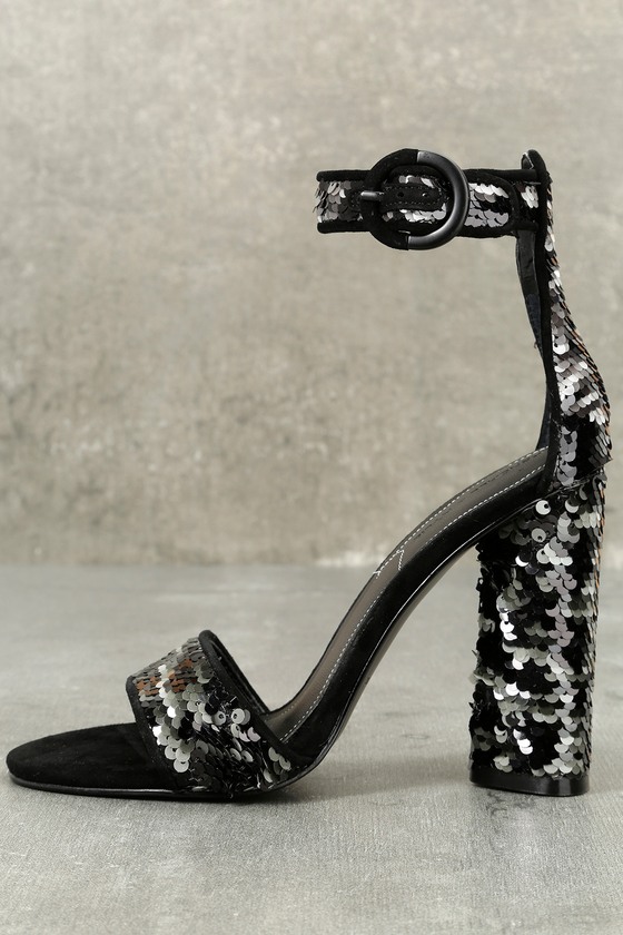 black sequin heel sandals