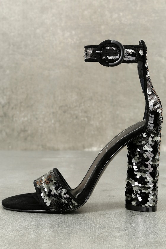 black sequin high heels