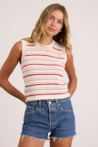 Kipi Ivory Multi Striped Sweater Knit Tank Top 1