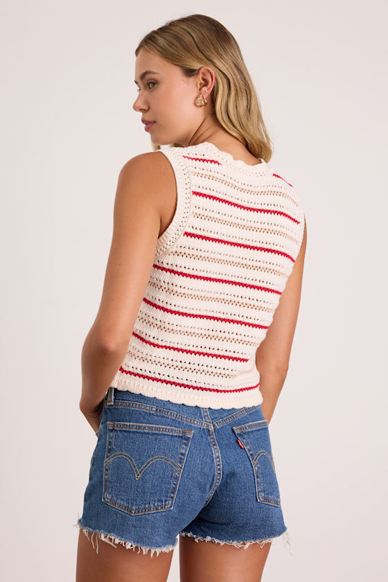 Kipi Ivory Multi Striped Sweater Knit Tank Top 2