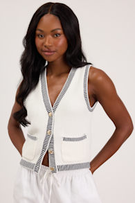 Rennie Ivory Striped Button-Front Sweater Top 1