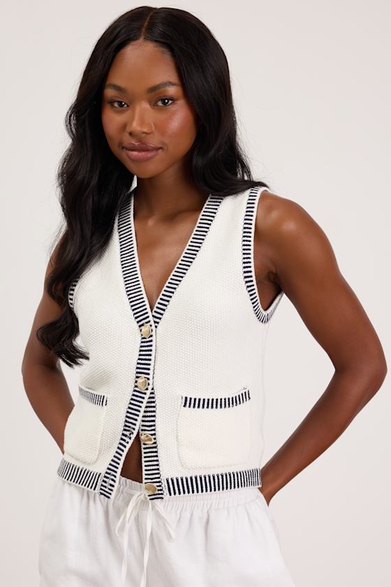 Rennie Ivory Striped Button-Front Sweater Top 1