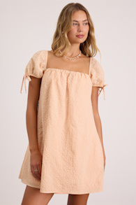 Mirela Peach Textured Shift Mini Dress 1