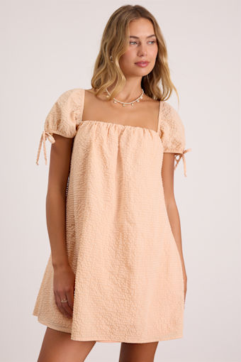 Mirela Peach Textured Shift Mini Dress 1