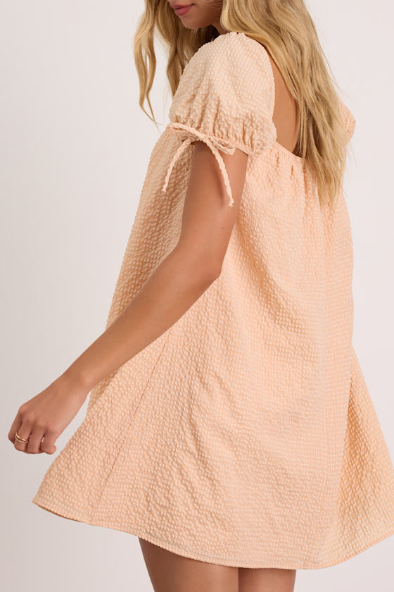Mirela Peach Textured Shift Mini Dress - thumbnail 5