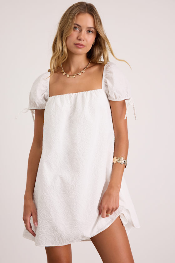 Mirela White Textured Shift Mini Dress 1