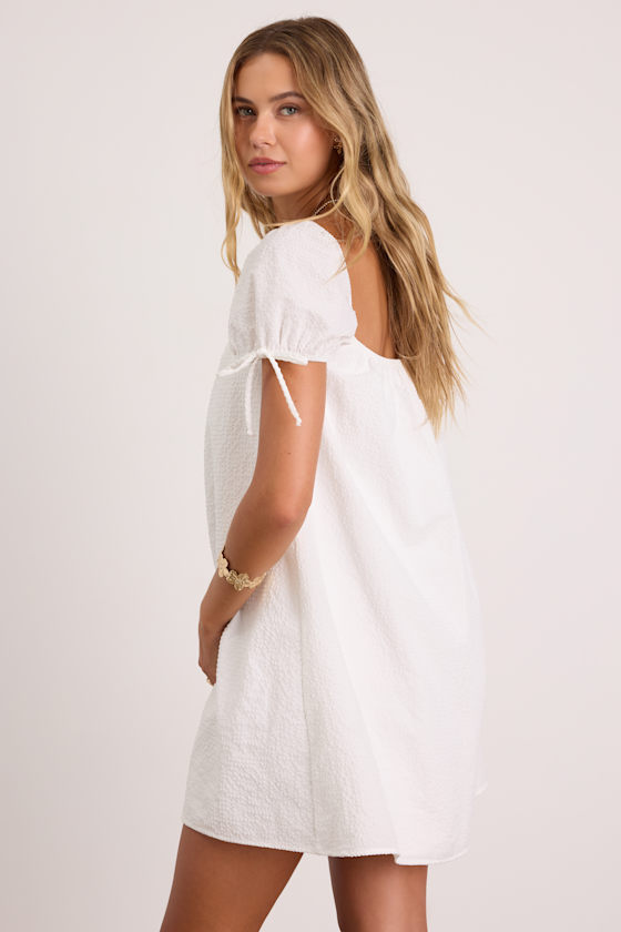 Mirela White Textured Shift Mini Dress 2