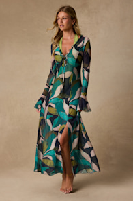 Nonah Teal Multi Mesh Maxi Swim Cover-Up 1