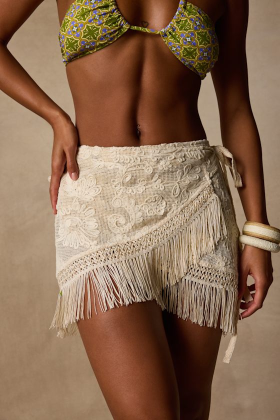 Image of Cornella Cream Crochet Wrap Mini Swim Cover-Up