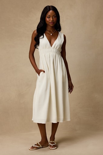 Anamaya Ivory Textured V-Neck Midi Dress 1