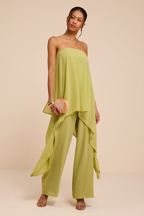 Kiko Lime Green Strapless Overlay Wide-Leg Jumpsuit 2