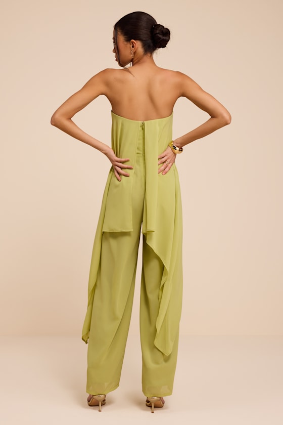 Kiko Lime Green Strapless Overlay Wide-Leg Jumpsuit 3