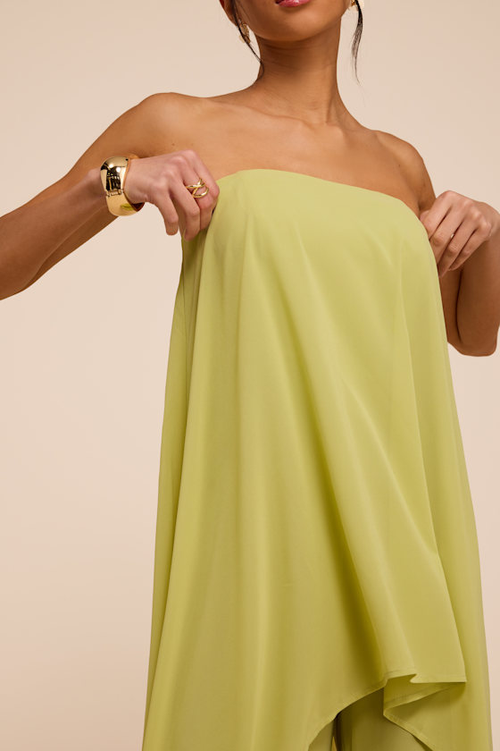 Kiko Lime Green Strapless Overlay Wide-Leg Jumpsuit - thumbnail 5