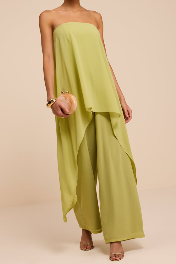 Kiko Lime Green Strapless Overlay Wide-Leg Jumpsuit - thumbnail 6