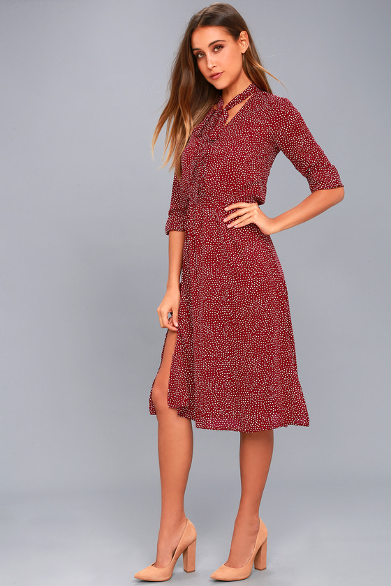 polka dot burgundy dress