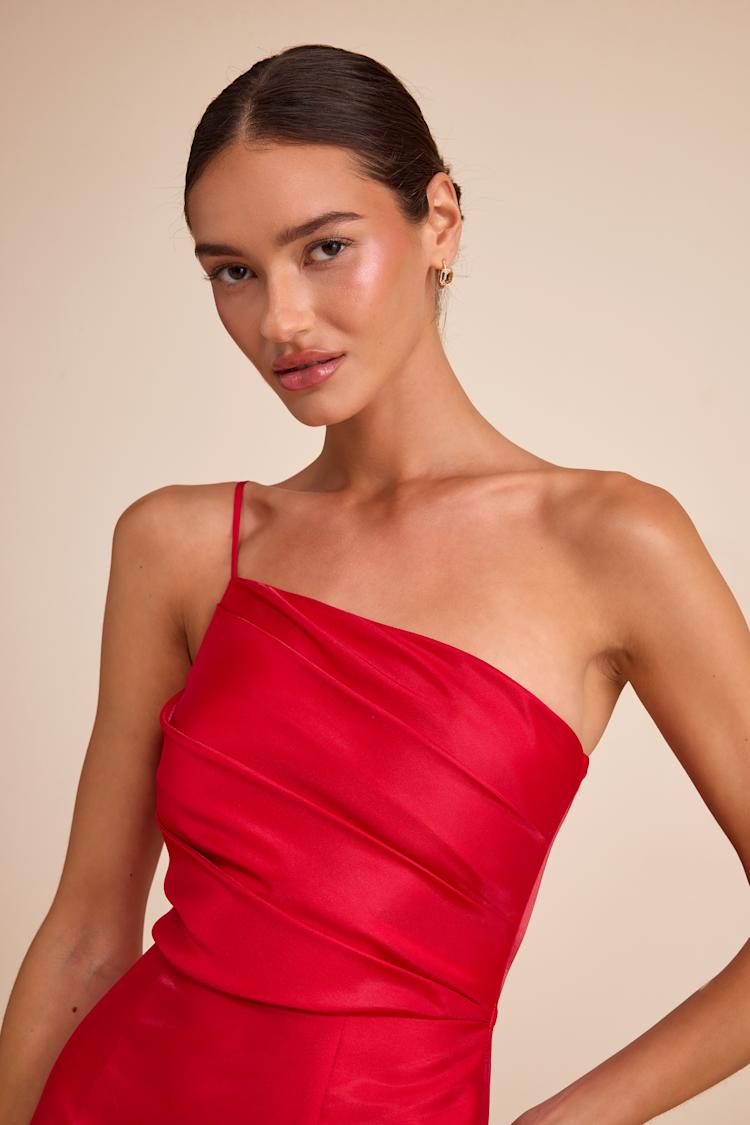 Coco Red Taffeta One-Shoulder Maxi Dress