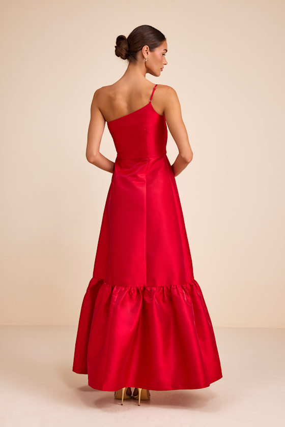 Coco Red Taffeta One-Shoulder Maxi Dress - thumbnail 4