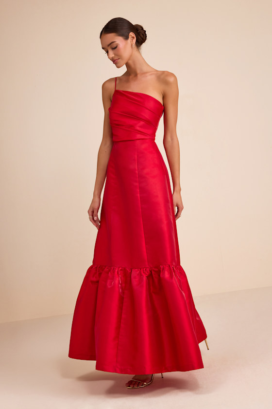 Coco Red Taffeta One-Shoulder Maxi Dress - thumbnail 3