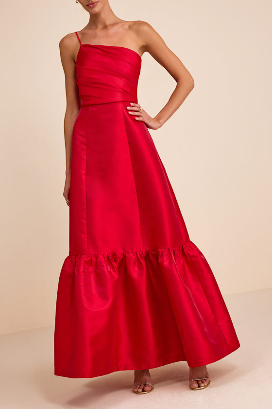 Coco Red Taffeta One-Shoulder Maxi Dress - thumbnail 5