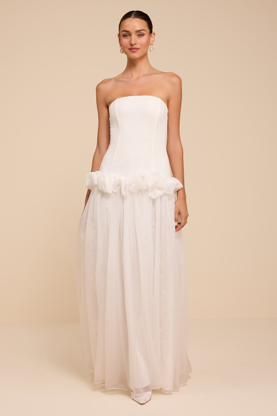 Ayla White Strapless Drop Waist Maxi Dress 1