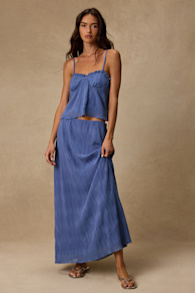 Paola Denim Blue Textured Maxi Skirt 1